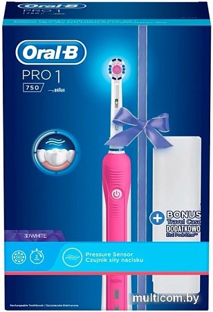 Электрическая зубная щетка Oral-B Pro 1 750 3D White D16.513.1UX (розовый)