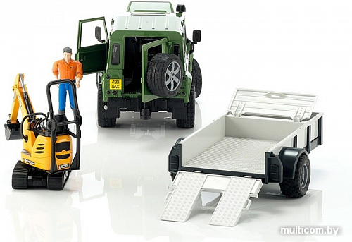 Bruder Land Rover Defender with trailer CAT and man 02593