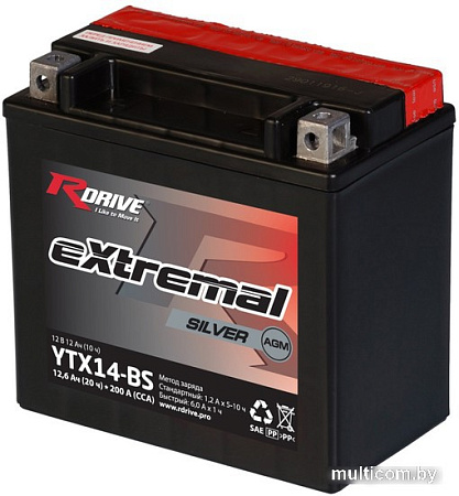 Мотоциклетный аккумулятор RDrive eXtremal Silver YTX14-BS (12.6 А·ч)