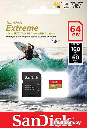 Карта памяти SanDisk Extreme microSDXC SDSQXA2-064G-GN6AA 64GB (с адаптером)