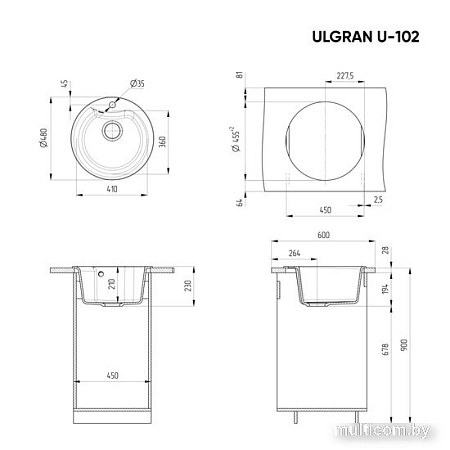 Кухонная мойка Ulgran U-102 (графит)