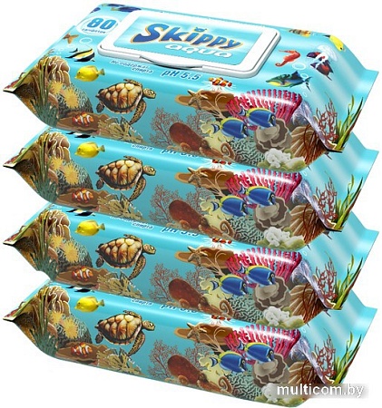 Влажные салфетки Skippy Aqua с клапаном (4x80 шт)
