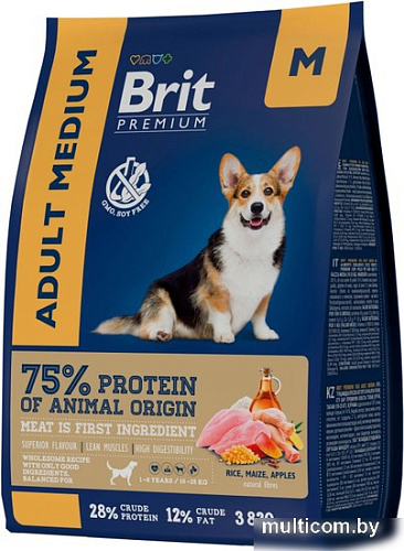 Сухой корм для собак Brit Premium Dog Adult Medium курица 1 кг