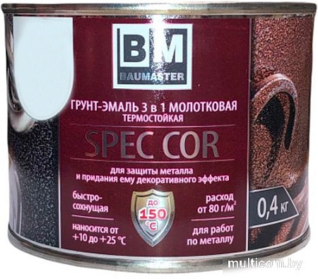 Грунт-эмаль Baumaster СпецКор с молотковым эффектом (0.4 кг, черный)