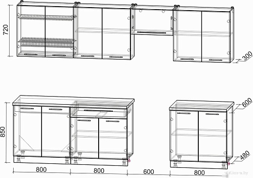 Готовая кухня Интерлиния Мила Пластик 3.0 А (зефирный/зефирный/кастилло темный)
