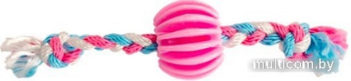 Игрушка для собак Duvo Plus Мяч ребристый с веревочной косичкой (розовый)