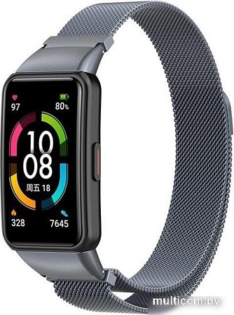 Браслет Rumi Milanese loop металлический для Huawei Band 6 / Honor Band 6 (серый)