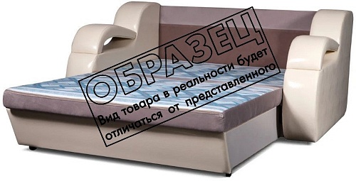 Диван Анмикс Каспер (св.беж-серый велюр/кож.зам беж/принт инкас)