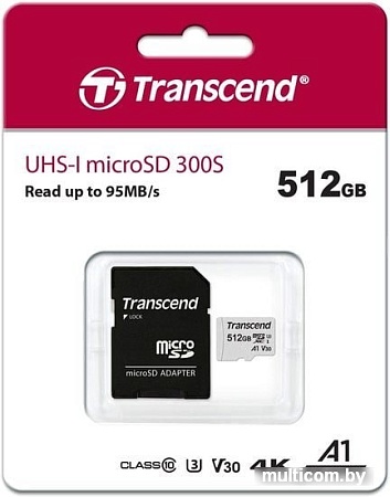 Карта памяти Transcend microSDXC 300S 512GB (с адаптером)