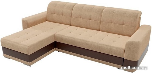 Угловой диван Mebelico Честер 61112 (левый, вельвет бежевый/экокожа коричневый)