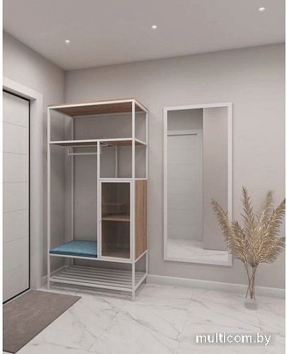 Стеллаж Hype Mebel Босс 100x200 (белый/дуб галифакс натуральный/велюр серый)