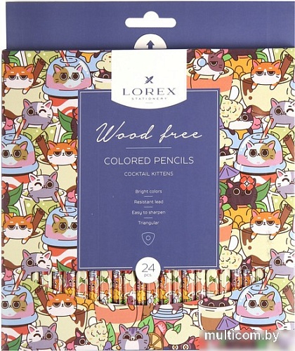 Набор цветных карандашей Lorex Wood Free Cocktail Kittens / LXCPWF24-CK (24 цвета)