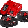 Аккумулятор с зарядным устройством Milwaukee M18 M18NRG-502 4933459217 (2 x 18В/5 Ач + 12В/2 Ач + 12-18В)