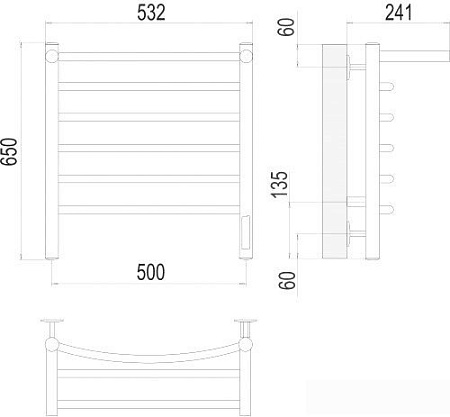 Полотенцесушитель TERMINUS Классик П6 500x650 с полкой бп электро