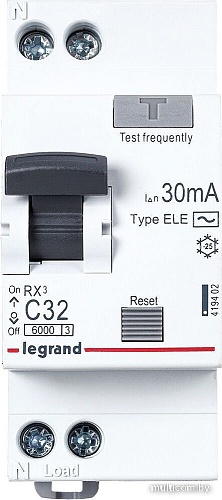Дифференциальный автомат Legrand RX3 1P+N C 32А 30мА 6кА 2М AC 419402