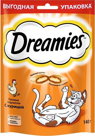 Лакомство для кошек Dreamies лакомые подушечки с курицей 140 г