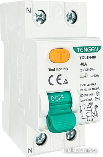 Устройство защитного отключения Tengen TGL1N-80 2P 40A 6kA 30mA A 2M TEN320064