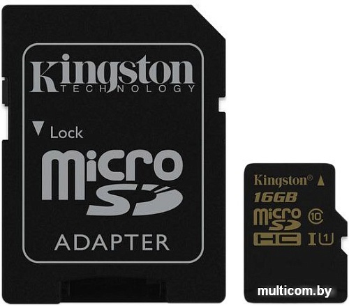 Карта памяти Kingston microSDHC UHS-I (Class 10) 16GB + SD адаптер (SDCA10/16GB)