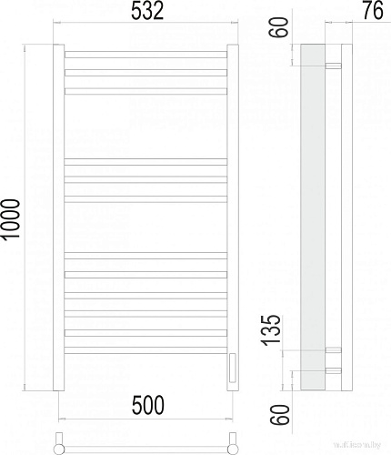 Полотенцесушитель TERMINUS Аврора П12 500x1000 (RAL 9003 белый, Quick Touch)