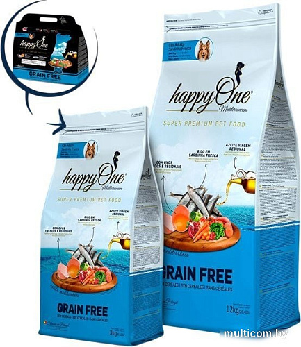 Сухой корм для собак HappyOne Mediterraneum со свежим яйцом и свежей сардиной 7 кг