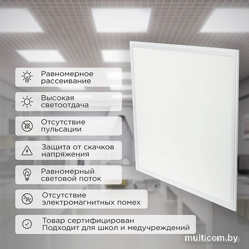 Светодиодная панель Rexant ГОСТ! ультратонкая светодиодная 9мм ОПАЛ 48Вт 165-265В IP20 4100Лм 6500K холодный свет 606-007 (без драйвера)