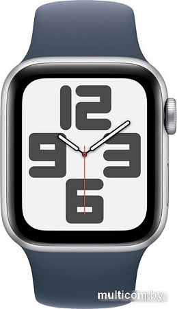 Умные часы Apple Watch SE 2 40 мм (алюминиевый корпус, серебристый/грозовой синий, спортивный силиконовый ремешок S/M)