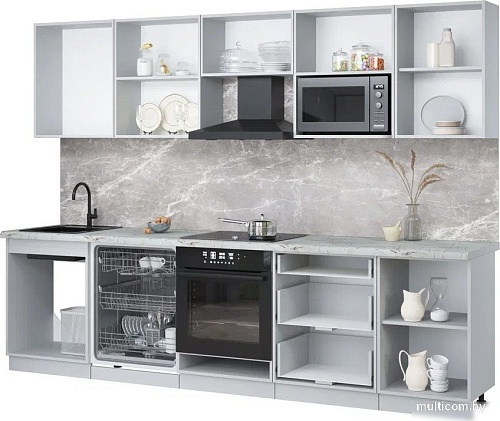 Готовая кухня Интерлиния Мила Лайт 2.9-ПМ2 (персидский жемчуг/персидский жемчуг/серый каспий)