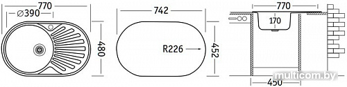 Кухонная мойка Ukinox Фаворит FAM770.480-GT5K 2L