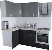Угловая кухня Хоум Лайн Кристалл Люкс 1200х2100 угловой (черный глянец/серый пыльный)