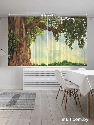 Комплект штор JoyArty Дерево на зеленой поляне Oxford DeLux 1.45x1.8 м (2 шт)