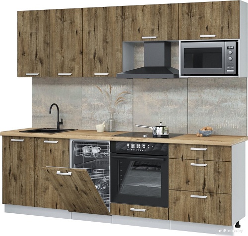 Готовая кухня Интерлиния Мила Лайт 2.45-ПМ4 (дуб веллингтон/дуб веллингтон/дуб бунратти)