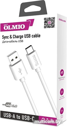 Кабель Olmio 038899 USB Type A - USB Type C (1 м, белый)