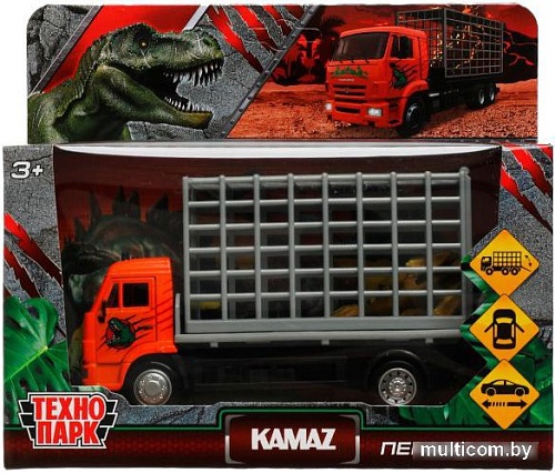 Грузовик Технопарк KAMAZ с динозавром KAMCHE-15DIN-DINO