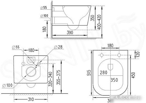 Унитаз подвесной Roxen Cube в комплекте с инсталляцией StounFix Slim 6 в 1 966482 (кнопка: бежевый)