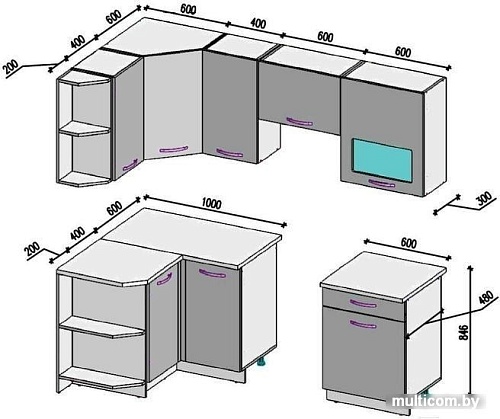 Угловая кухня ВерсоМебель ЭкоЛайт-6 1.2x2.2 левая (белый/яркий оранжевый)