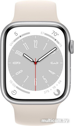 Умные часы Apple Watch Series 8 45 мм (алюминиевый корпус, серебристый/звездный свет, силиконовый ремешок)