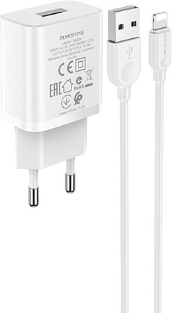 Сетевое зарядное Borofone BA52A Lightning (белый)