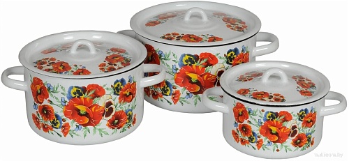 Набор кастрюль СтальЭмаль Маки мечта 1с33