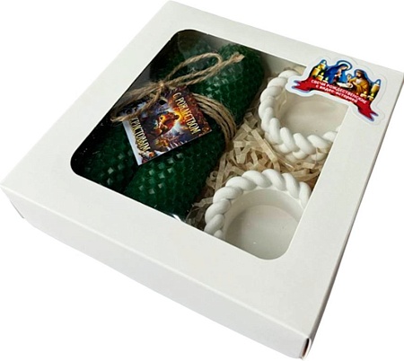 Подарочный набор Вендитио Ozarich Снежинка Рождественский с 2-мя свечами и подсвечниками (зеленый)