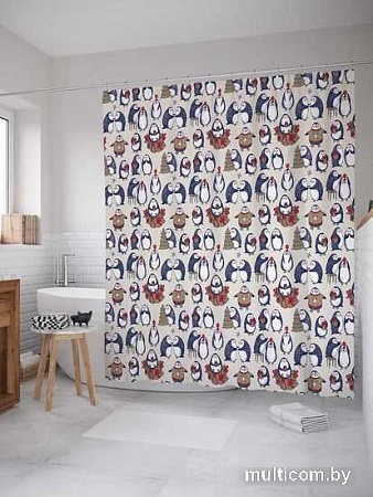 Шторка-занавеска для ванны JoyArty Рождественские пингвины sc_37118