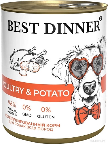 Консервированный корм для собак Best Dinner Для щенков и взрослых собак Птица с картофелем (850 г)
