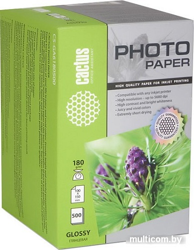Фотобумага CACTUS Глянцевая A6 180 г/кв.м. 500 листов (CS-GA6180500)