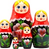 Развивающая игра Брестская Матрешка В красном платке с ромашками и маками (набор 5 шт)