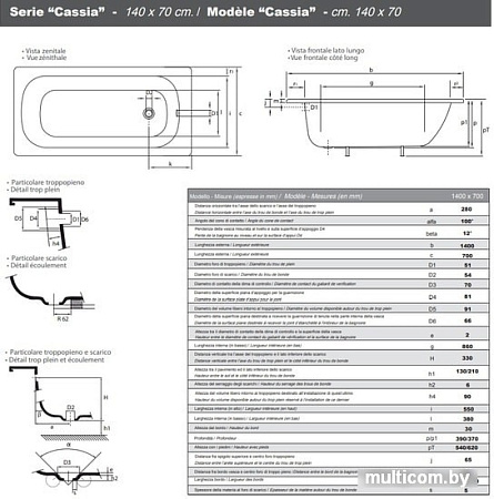 Ванна Smavit Cassia Titanium Inside 140x70 (без ножек)