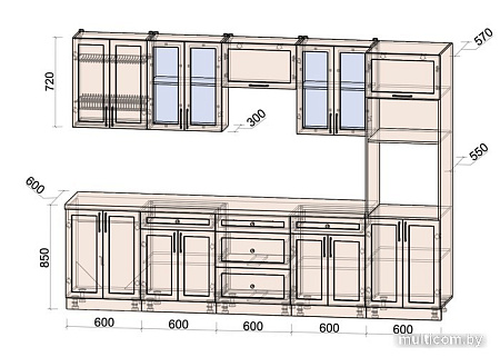 Готовая кухня Интерлиния Тренд 3.0В (мята/мята/дуб бунратти)