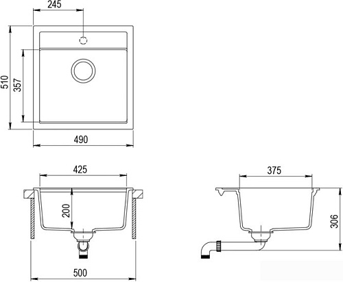 Кухонная мойка Aquasanita Tesa SQT100W + Sabia 5523 (черный металлик 601/хром 001)