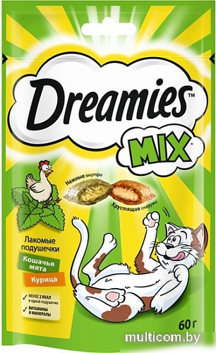 Лакомство для кошек Dreamies лакомые подушечки Mix с кошачьей мятой и курицей 60 г