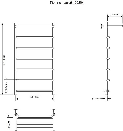 Полотенцесушитель Aquanet Fiona 100x50 282000 (с полкой, правый)