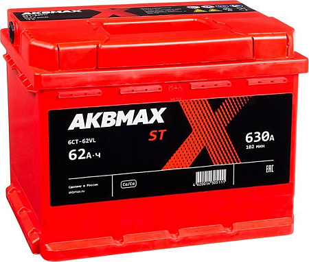 Автомобильный аккумулятор AKBMAX ST L+ (62 А·ч)