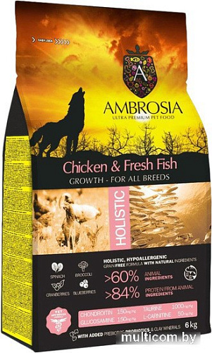 Сухой корм для собак Ambrosia Puppy & Growth All Breeds Chicken & Fresh Fish (для щенков всех пород с курицей и рыбой) 6 кг